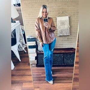 Glam Brown Faux Leather Tunic